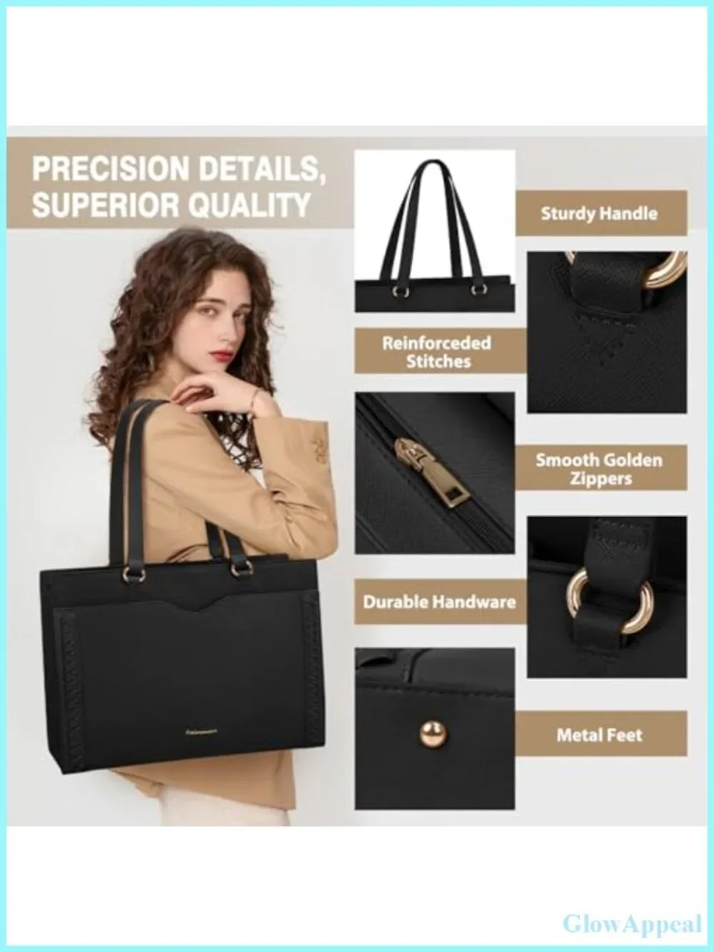 Laptop Tote Bag for Women with Cup Holder, PU Leather Work Bag